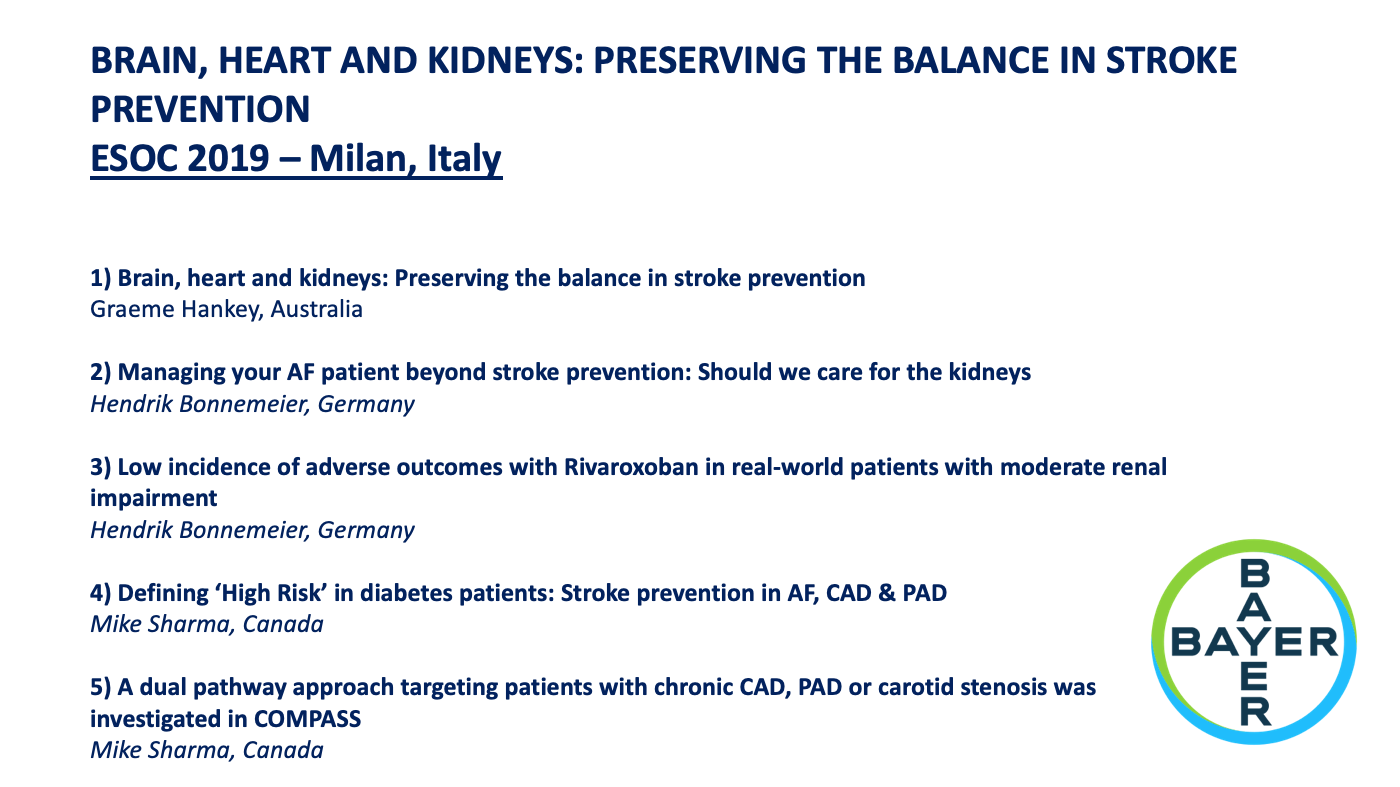 Bayer: ESOC 2019 – Brain, Heart and Kidneys: Preserving the Balance in Stroke Prevention